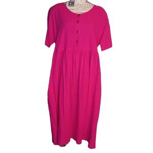 Vintage Two Potato Laguna Beach Pink Dress, Medium, Short Sleeve, Maxi, Cotton